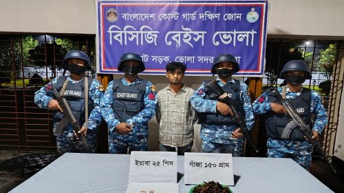 ভোলায় কোস্ট গার্ডের অভিযানে ইয়াবা-গাঁজাসহ কারবারি আটক